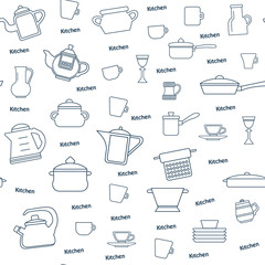 Seamless pattern of kitchen utensil. Line kitchen icons