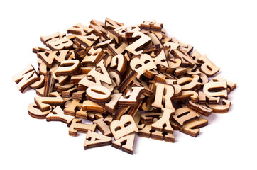 Wooden letters of the English alphabet on a white isolated background