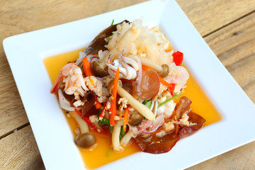 thai sea food spicy salad with mushroom