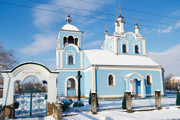 Naklejka premium All saints Church in the village of Soposhyn,Lviv oblast Sunny winter day