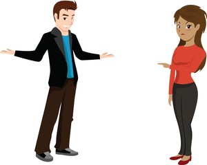 Obraz premium Girl yelling at her boyfriend. Angry girl and frustrating boy.