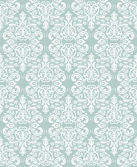 Fototapete Seamless classic vector light blue and white pattern. Traditional orient ornament. Classic vintage background © Fine Art Studio