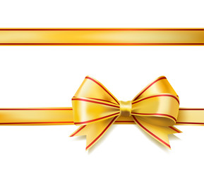 Fototapeta premium bright golden ribbon bow on white. vector