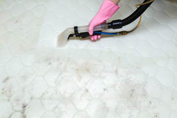 Mattress or bed chemical cleaning with professionally extraction method. Early spring cleaning or...