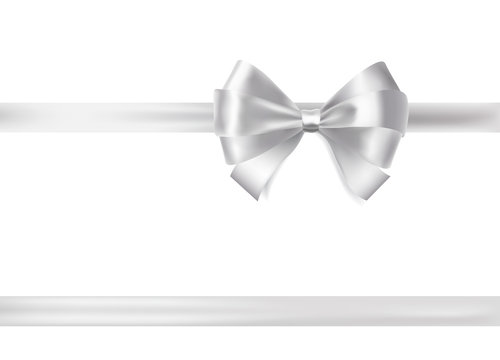 silver ribbon bow on white. decorative design elements