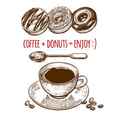Cup of coffee and donuts.