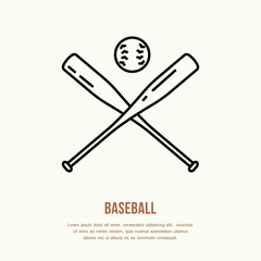 Baseball, softball vector line icon. Bats and ball logo, equipment sign. Sport competition illustration.