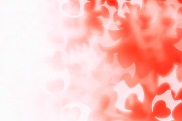 Valentine's day abstract background of soft red, white bokeh blur hearts. Festive valentine backdrop.
