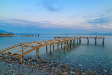 Bare sea pier on the beach of datca, Turkey.
