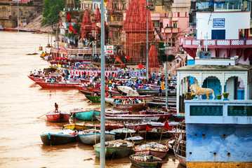 Fototapeta na wymiar Varanasi, India. Ganges river aerial view