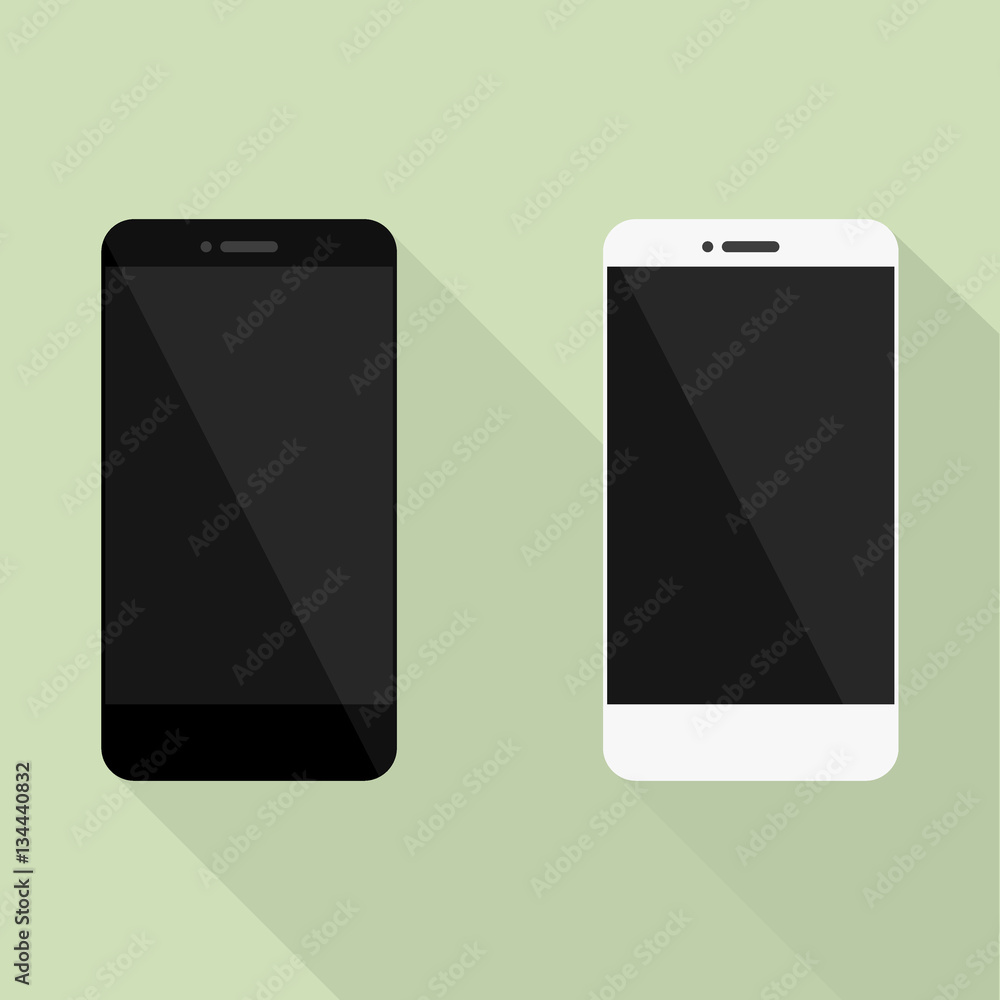 Poster set of realistic mobile phone collection in new style. white and black smartphone with shadow