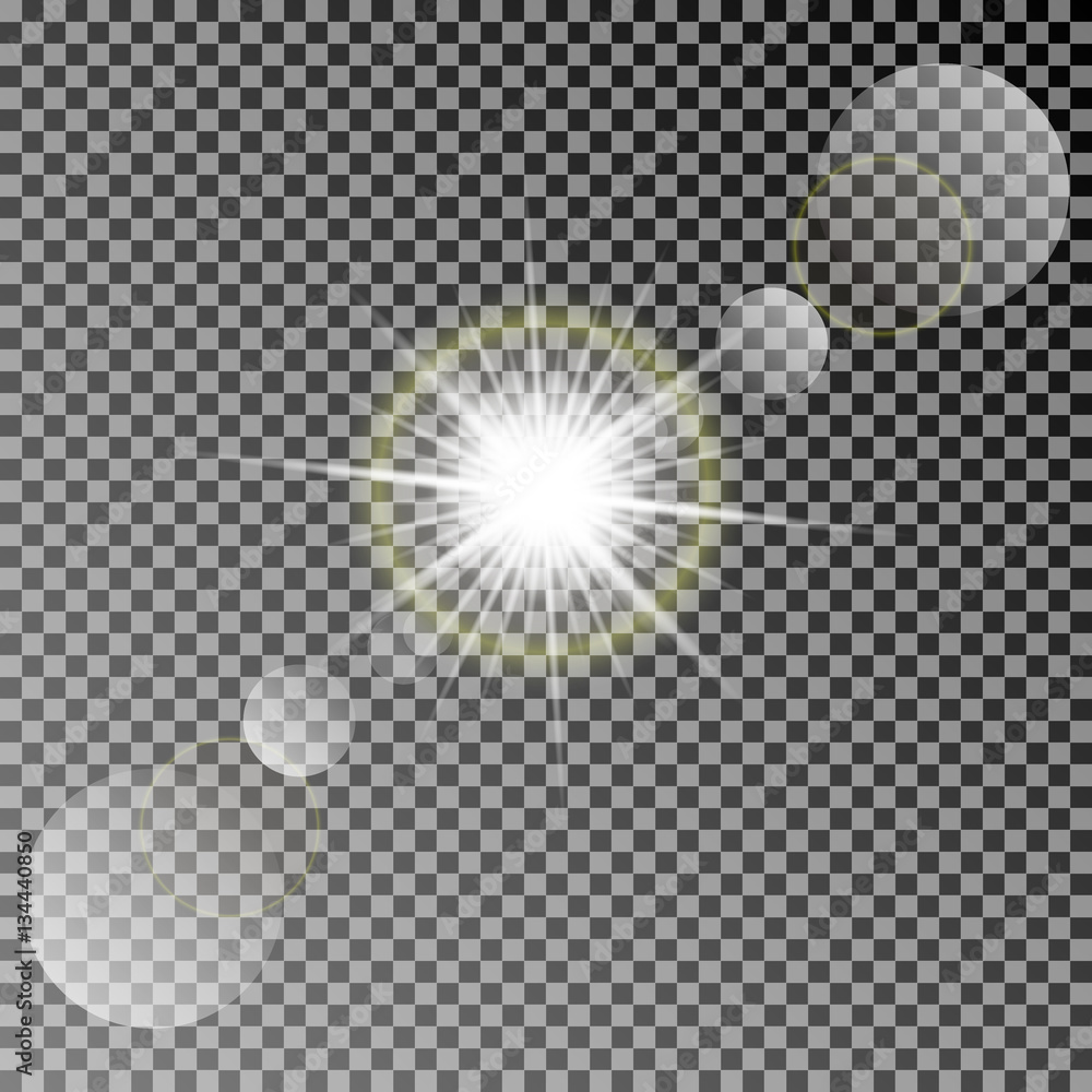 Wall mural shining vector sun with colorful light effects. transparent vector sun light with bokeh isolated on 