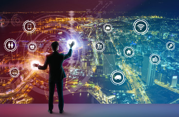 young business person and graphical user interface concept, Internet of Things, Information...