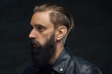 Close up portrait of bearded man.