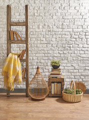 interior concept with wooden stairs