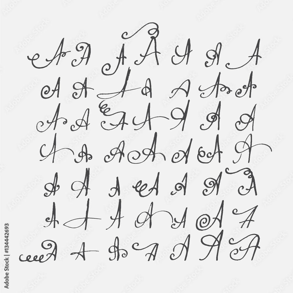 Aufkleber printvector set of calligraphic letters a hand drawn with nib, decorated with flourishes and decorat