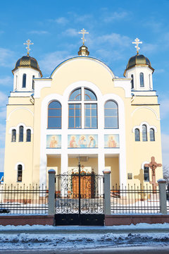 Church of the apostles Peter and Paul,Zhovkva,Lviv oblast a clear winter day
