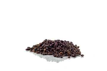 Coffee beans isolated and reflected with white background