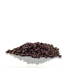 Coffee beans isolated and reflected with white background