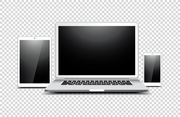 Fototapeta premium White laptop, tablet, phone on transparent background