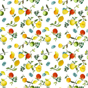 Seamless pattern with watercolor fruits