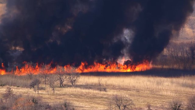 a fast-moving fire on dry grass field