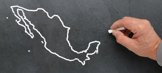 Deurstickers Carte du Mexique à la craie sur ardoise © lefebvre_jonathan