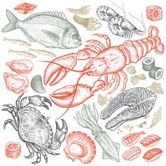 Vector set with seafood.