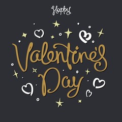 Happy Valentine's Day. Trendy greeting card with a handwritten calligraphy composition.
 Design elements. Vector illustration