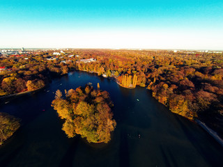 Aerial View Of Urban Park With Lake