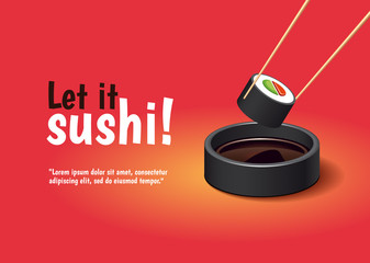 Eating sushi illustration template. Japanese food.