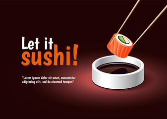 Eating sushi illustration template. Japanese food.
