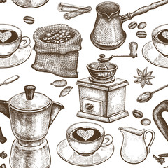 Seamless pattern is all about coffee.