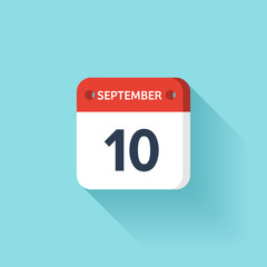 September 10. Isometric Calendar Icon With Shadow.Vector Illustration,Flat Style.Month and Date.Sunday,Monday,Tuesday,Wednesday,Thursday,Friday,Saturday.Week,Weekend,Red Letter Day. Holidays 2017.