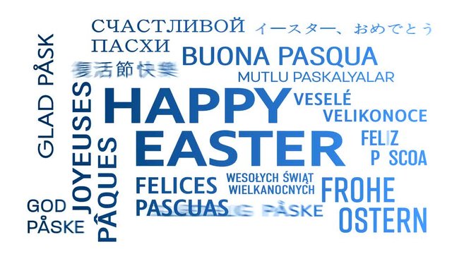 Schlagwortwolke &ndash; Frohe Ostern in verschiedenen Sprachen - Animation - blau
