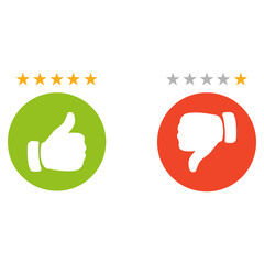 Thumbs up and down, heart signs on colorful round flat vector icons. Simple buttons with user feedback for social network, mobile app or web site design