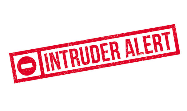 Intruder Alert rubber stamp. Grunge design with dust scratches. Effects can be easily removed for a clean, crisp look. Color is easily changed.