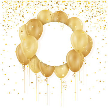 Blank card with gold balloons and streamers