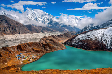 Gokio valley from the slopes of Mount Gokyo Ri