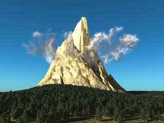 3d illustration  mountain with forest and clouds