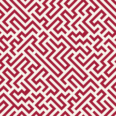 Vector graphic abstract geometry  maze pattern. red seamless geometric labyrinth background . subtle pillow and bed sheet design. unique art deco. hipster fashion print