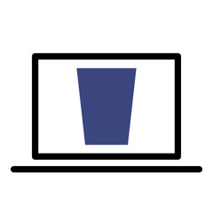 Bin icon - Flat design, glyph style icon - Blue enclosed in a computer
