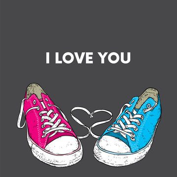 Beautiful hand-drawn sneakers. Vector illustration for a card or poster, print on clothes.
