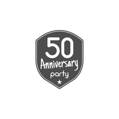 50 years Anniversary badge, sign and emblem with ribbon and typography elements. Flat design with shadow. Vector illustration isolate on white background