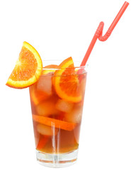 Cocktail with orange juice and ice cube