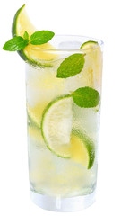 mojito cocktail with lime and leaf mint isolated