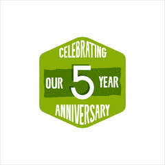Celebrating 5 year anniversary badge, sign and emblem in retro color style. Easy to edit and use...