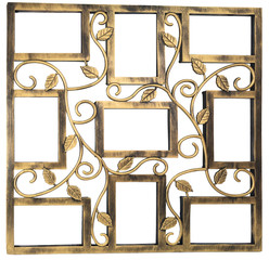 Antique golden photo frame with elements of floral forged ornament. Set 9 nine frames. isolated on...