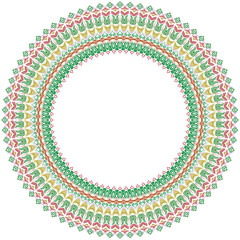 Oriental pattern with arabesques and floral elements. Traditional classic colorful round ornament