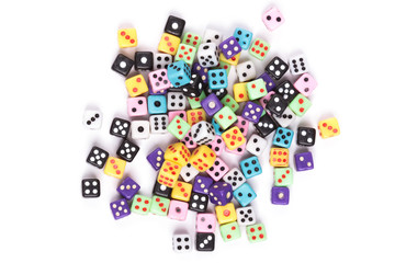 Colorful gambling dice isolated on white